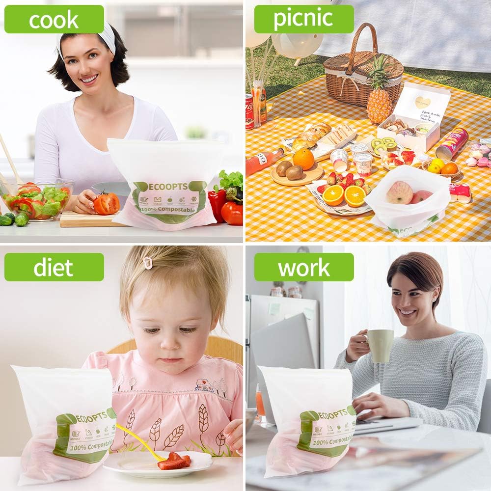 100% Compostable Sandwich Zip Bag | ECO-Friendly Food Storage Bags | Freezer Bag | Plant-Based BPA-free | Seal well for Fruit,Food and Snack (2, Medium)