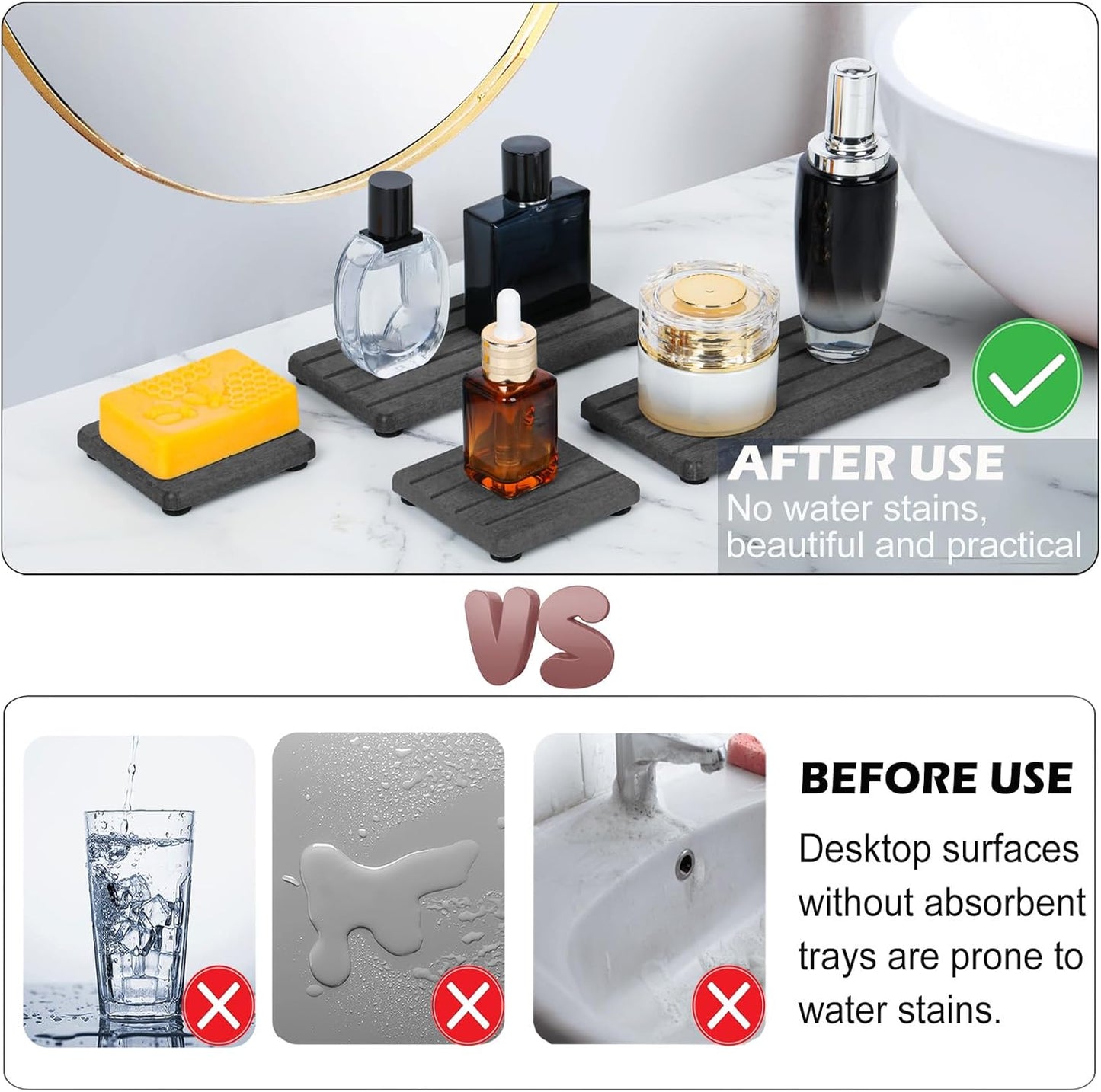 4PCS Fast Drying Diatomite Stone Soap Tray for Bathroom and Kitchen, Vanity Tray, Water Absorbing Coaster