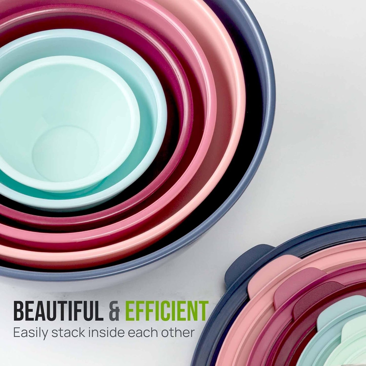 Zulay Kitchen 12 Piece Plastic Mixing Bowls with Leak-Proof Lids Set - Microwave and Freezer Safe Kitchen Mixing Bowls for Preparing, Serving and Storing - Large Nesting Bowls (Cotton Candy Ombre)