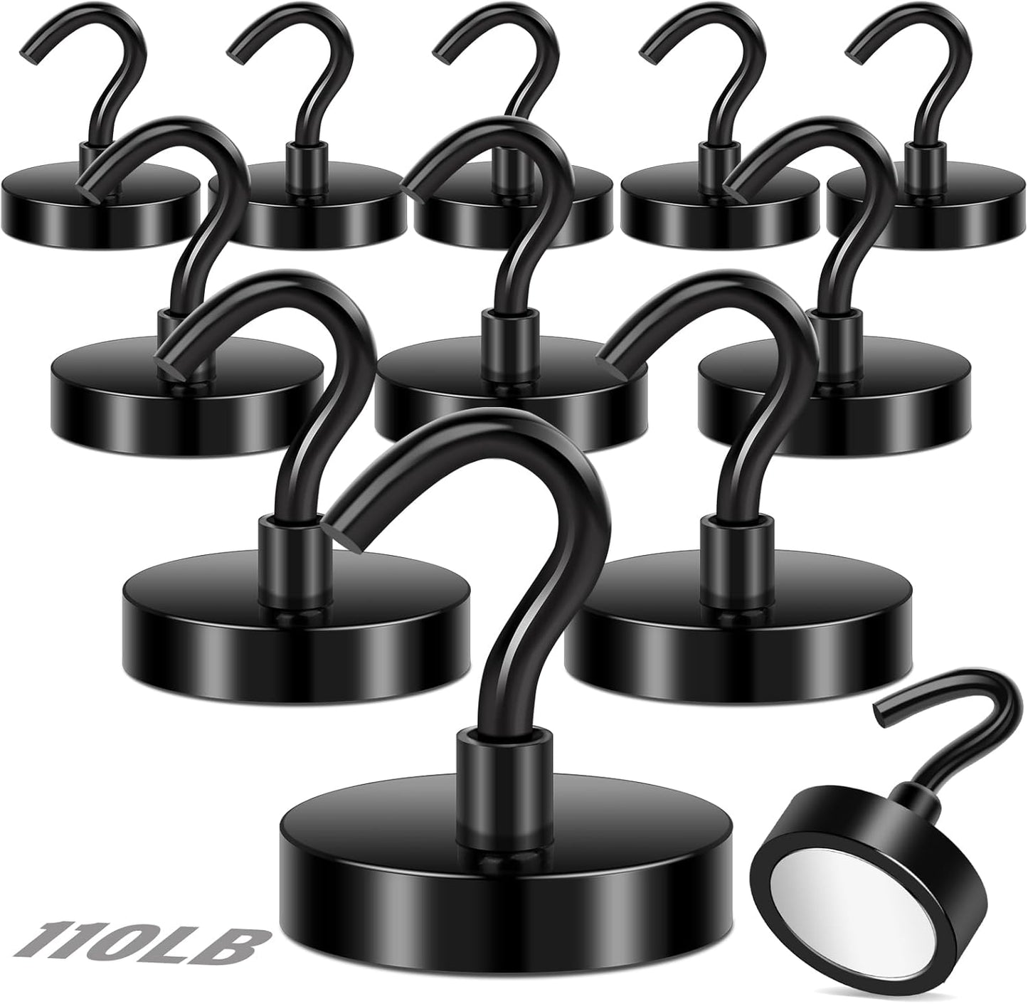 Magnetic Hooks, 110Lbs Black Heavy Duty Magnets Magnetic 2025 Cruise Cabins Ship Essentials Strong Magnet Hook for Classroom Home Refrigerator Door Fridge Camping Hanging 12 Pack