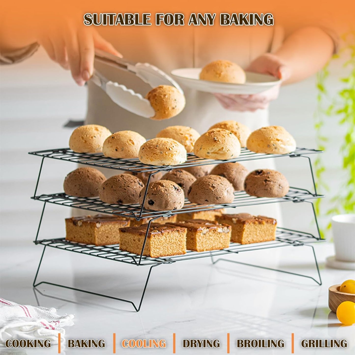 1Pcs Cooling Rack Baking, 13 x 9.6 inches Stackable Baking Rack for Oven Cooking, Heavy Duty Stainless Steel Wire Rack for Baking, Oven & Dishwasher Safe - Black