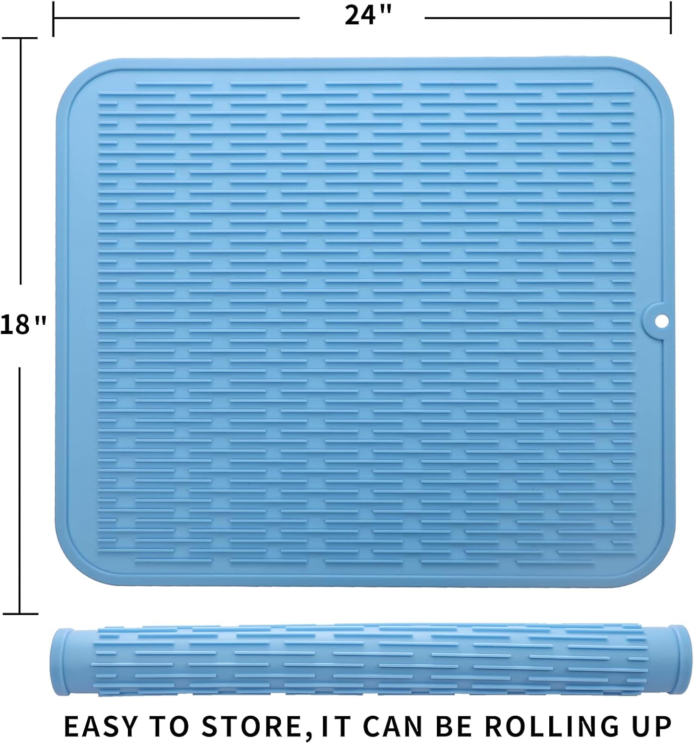 Silicone Dish Drying Mat for Multiple Usage,Easy clean,Eco-friendly,Heat-resistant Silicone Mat for Kitchen Counter or Sink,Refrigerator or Drawer Liner Light Blue 2XL 24 inches x 18 inches
