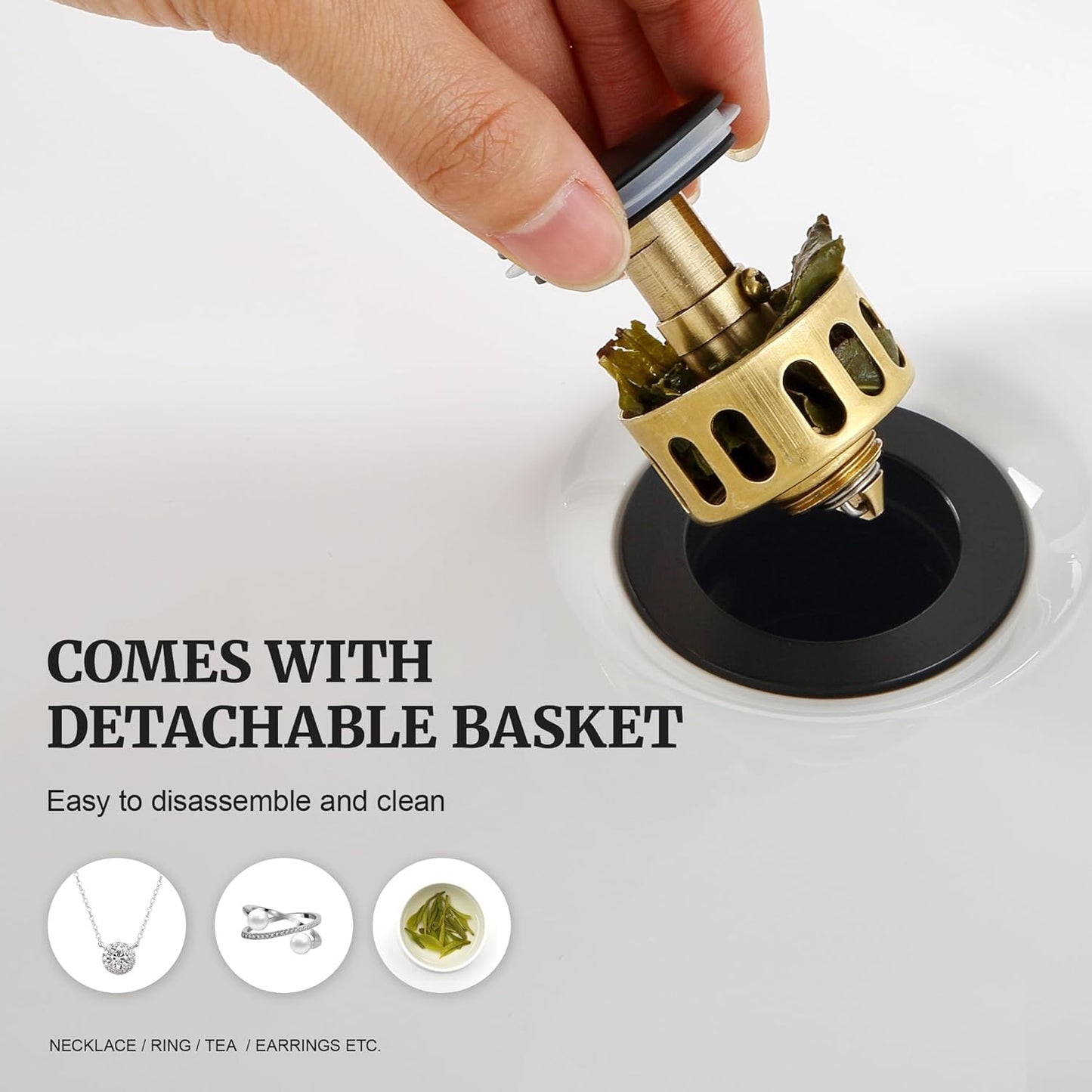 Pop up Sink Drain Stopper for Bathroom Vessel Vanity Sink Art Basin Matte Black, Small Cap with Overflow, Metal Pop-up Drain Strainer with Detachable Basket Stopper