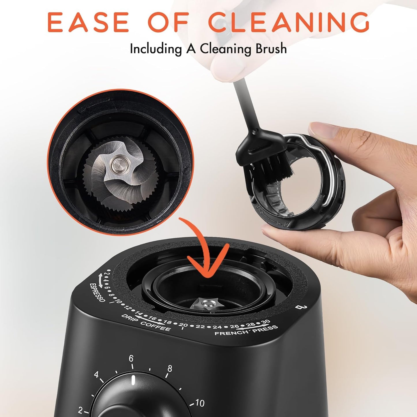 Coffee Grinder Electric, Conical Burr Coffee Bean Grinder with 30 Grind Settings