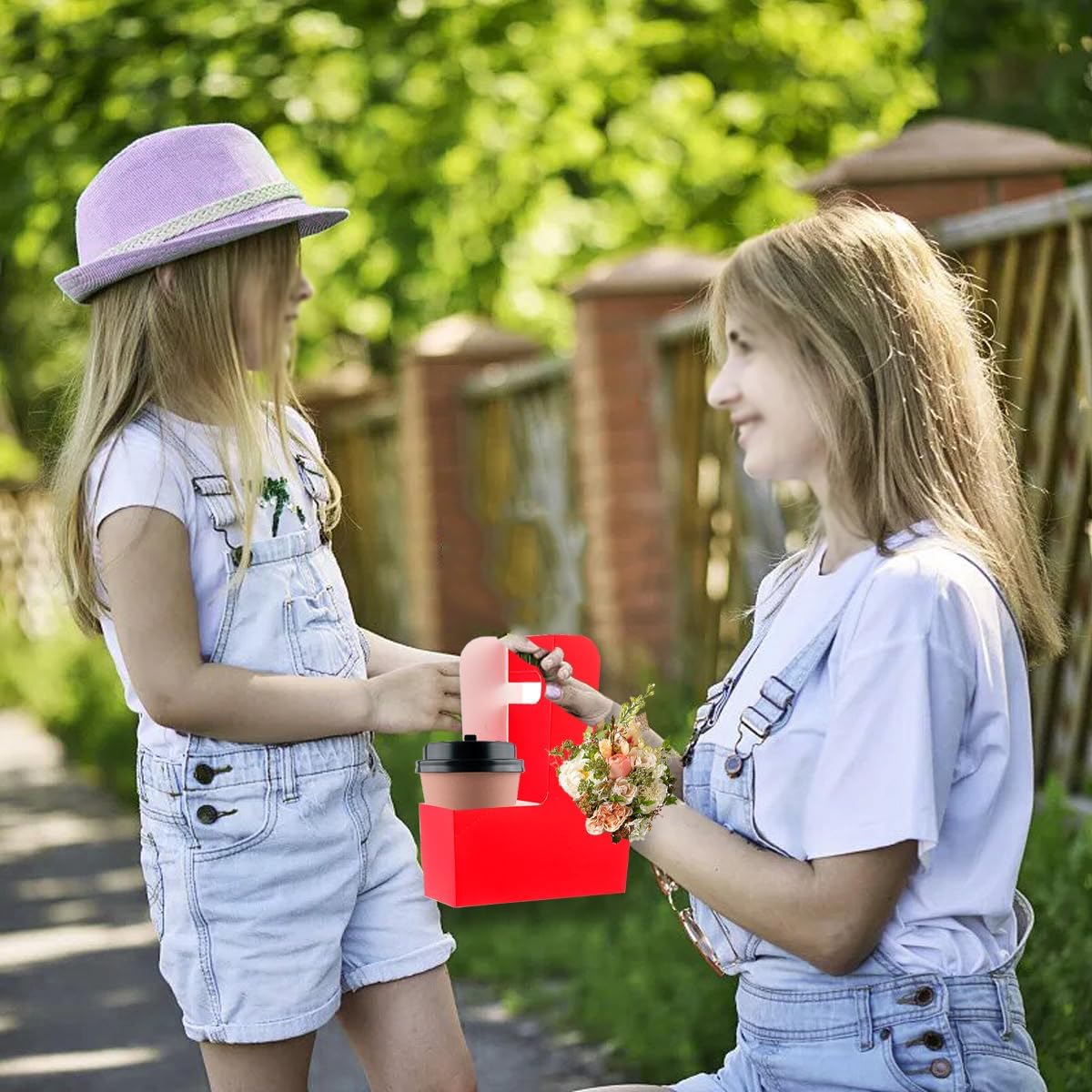 Cup Holder with Handle Disposable Drink Carrier Coffee Beverage Holders Red
