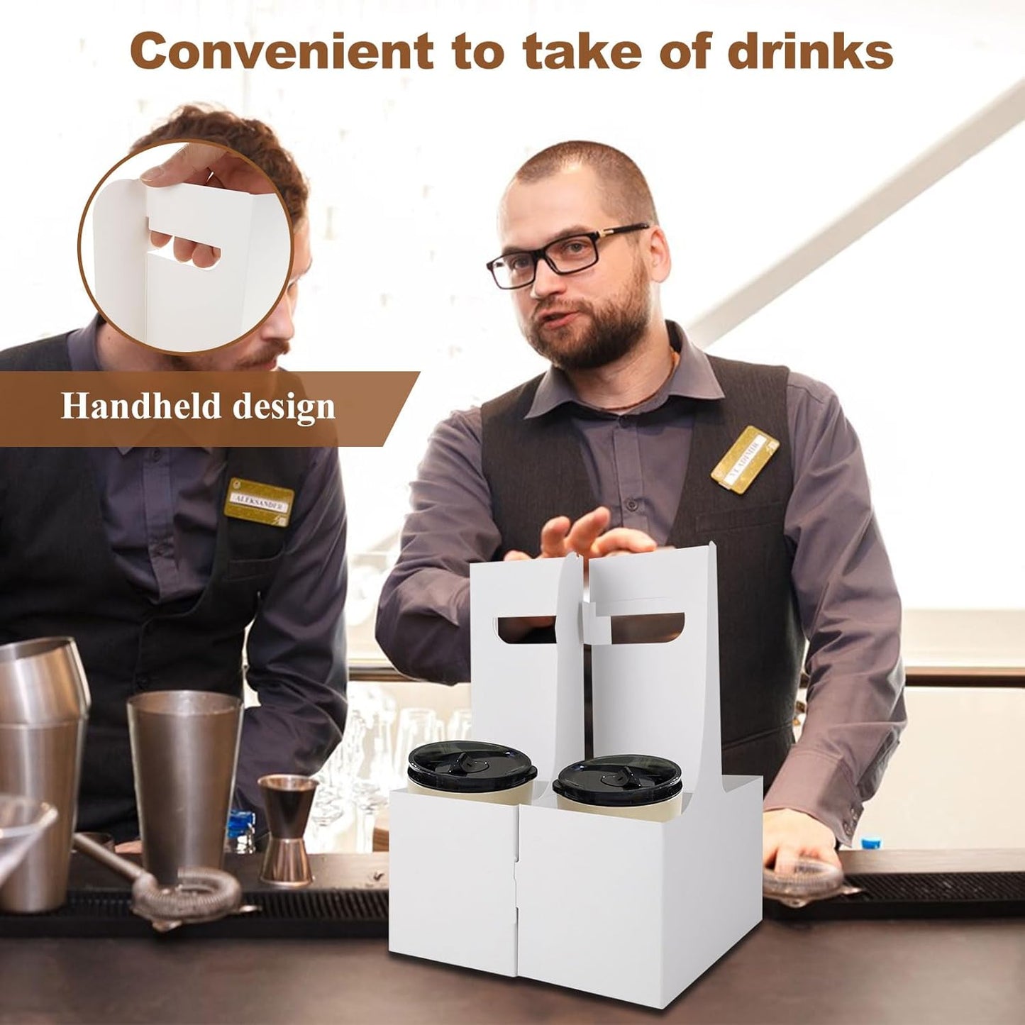 50 Pack White 2 Cup Drink Carrier with Handles, 2 Cup Cardboard Drink Carrier, Kraft Paperboard Cup Holders for Drinks, Double Cups Holder to Go Coffee Cup Holder for Food Delivery Service