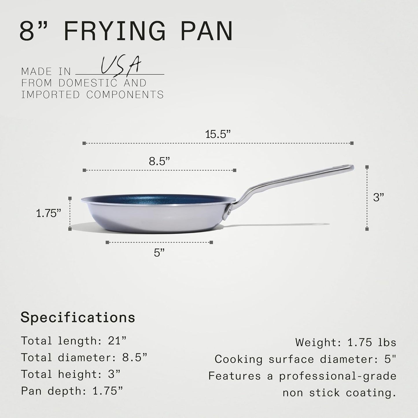 Made In Cookware - ProCoat 8" Non Stick Frying Pan (Harbour Blue) - 5 Ply Stainless Clad Nonstick - Professional Cookware - Induction Compatible