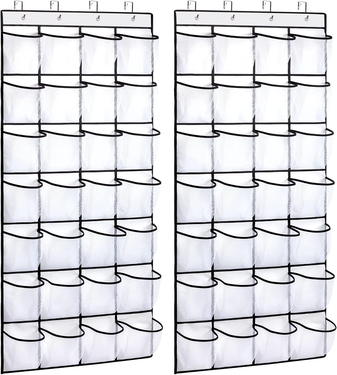REGELETO 2 Pack 28 Pocket Over the Door Shoe Organizer, Hanging Shoe Rack for Door Large Capacity Shoe Organizer Holder with 4 Metal Hooks (White-2Pack)
