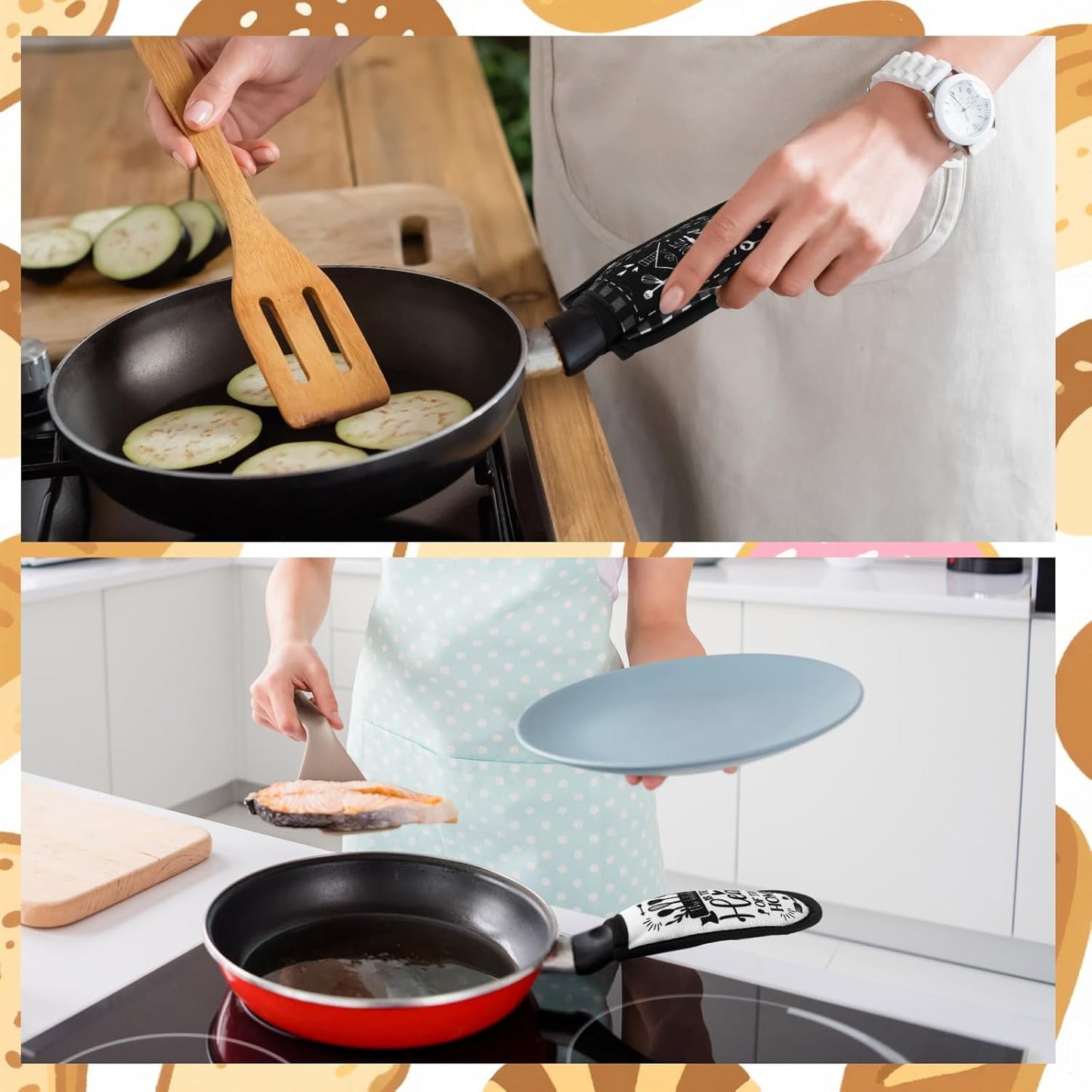 Patelai 8 Pcs Kitchen Them Cast Iron Skillet Handle Covers Heat Resistant Pan Handle Holder Sleeve Black and White Buffalo Plaid Non Slip Skillet Pot Holders Mitt for Kitchen BBQ Baking Cookware Decor