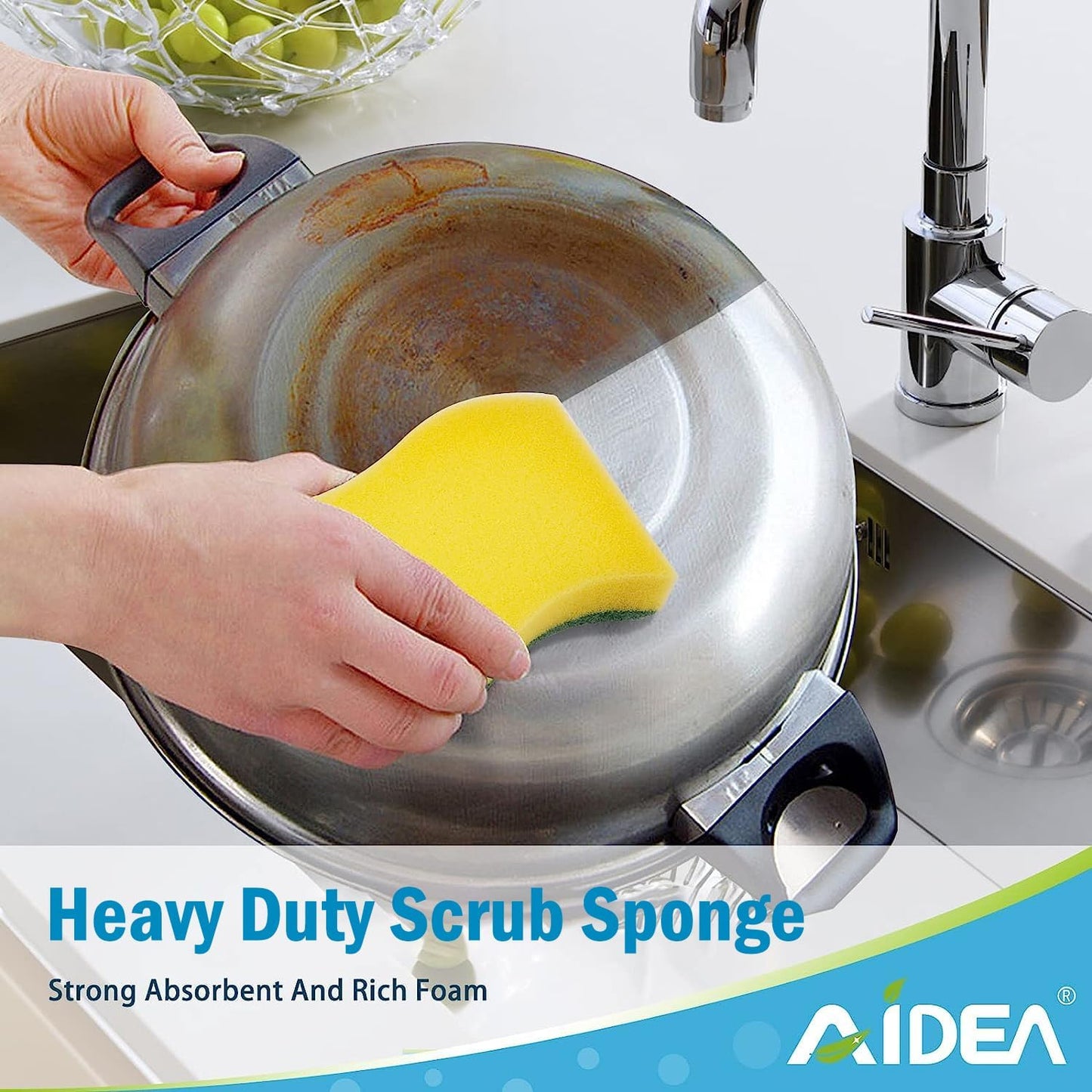 AIDEA Sponges Kitchen, 24 Pack Heavy Duty Dish Sponge, Cleaning Dish Scrubber Sponge for Home and Kitchen, Stink-Free Cleaning Supplies for Pots, Pans