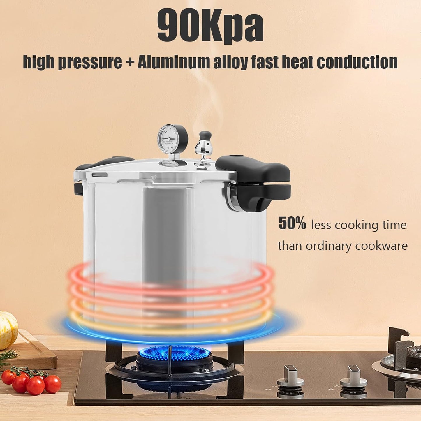 Thickened Explosion-Proof Pressure Cooker, 23 Quart Aluminium Alloy Pressure Cooker, 3 PSI Safety Valve and Gauge, Vegetables, Meats, Gas & Electric Stove Compatible
