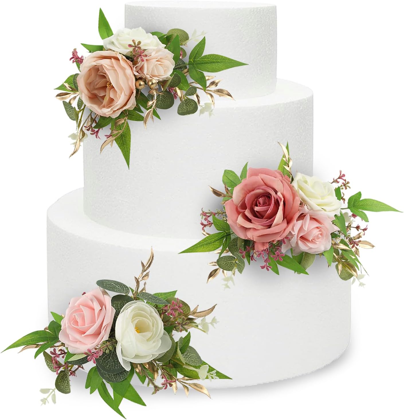 Rinlong 3Pcs Pre-made Pink Cake Topper Flowers Cake Decorations Wedding Cake Decorating Flowers Decor for Baptism Girl Baby Shower Birthday Party