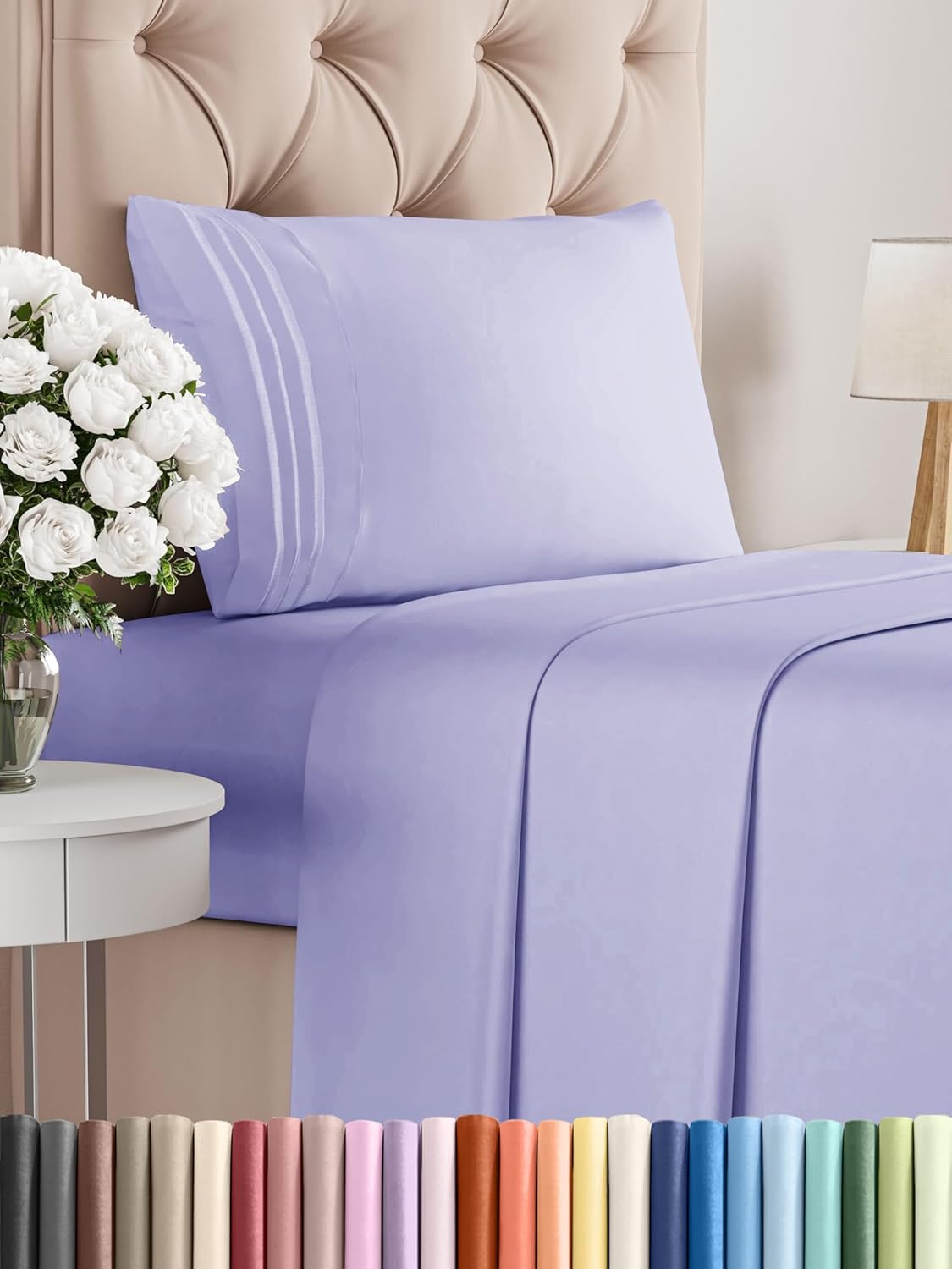 Twin Size 3 Piece Sheet Set - Comfy Breathable & Cooling Bed Sheets Set - Hotel Luxury Bedding for Women, Men, Kids, Teens, Boys & Girls - Deep Pockets, Ultra-Soft, Wrinkle Free - Oeko-Tex - Lavender