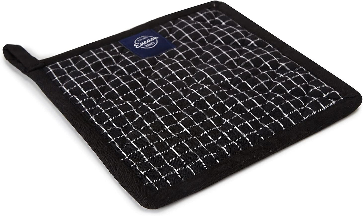 Encasa Homes 8 inches Oven Microwave Potholders (2 pc Set) for Kitchen Cooking & Baking - Heat Resistant, Thick & Safe, Protection of Hands from Hot Utensils - Butcher Checks Black