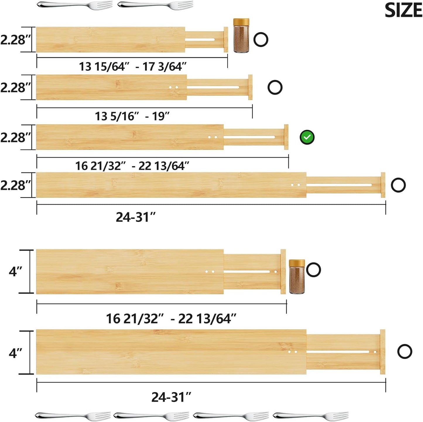 BAMEOS Drawer Dividers Bamboo Separators Organization Expandable Organizers for Kitchen Bedroom Bathroom Dresser Office 4-pack