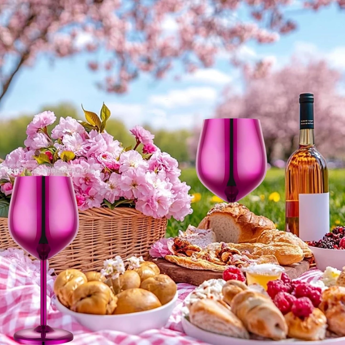 Stainless Steel Wine Glasses Set of 2, 18 oz Unbreakable Purple Wine Glass Unique Metal Wine Goblets for Outdoor Capming and Pool Gift for Wine Lovers