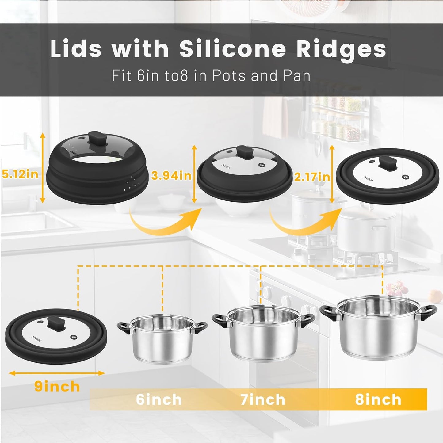 Microwave Splatter Cover, Collapsible Silicone Microwave Plate Cover with Glass for Food Splatter Guard Lid 9 inch Black