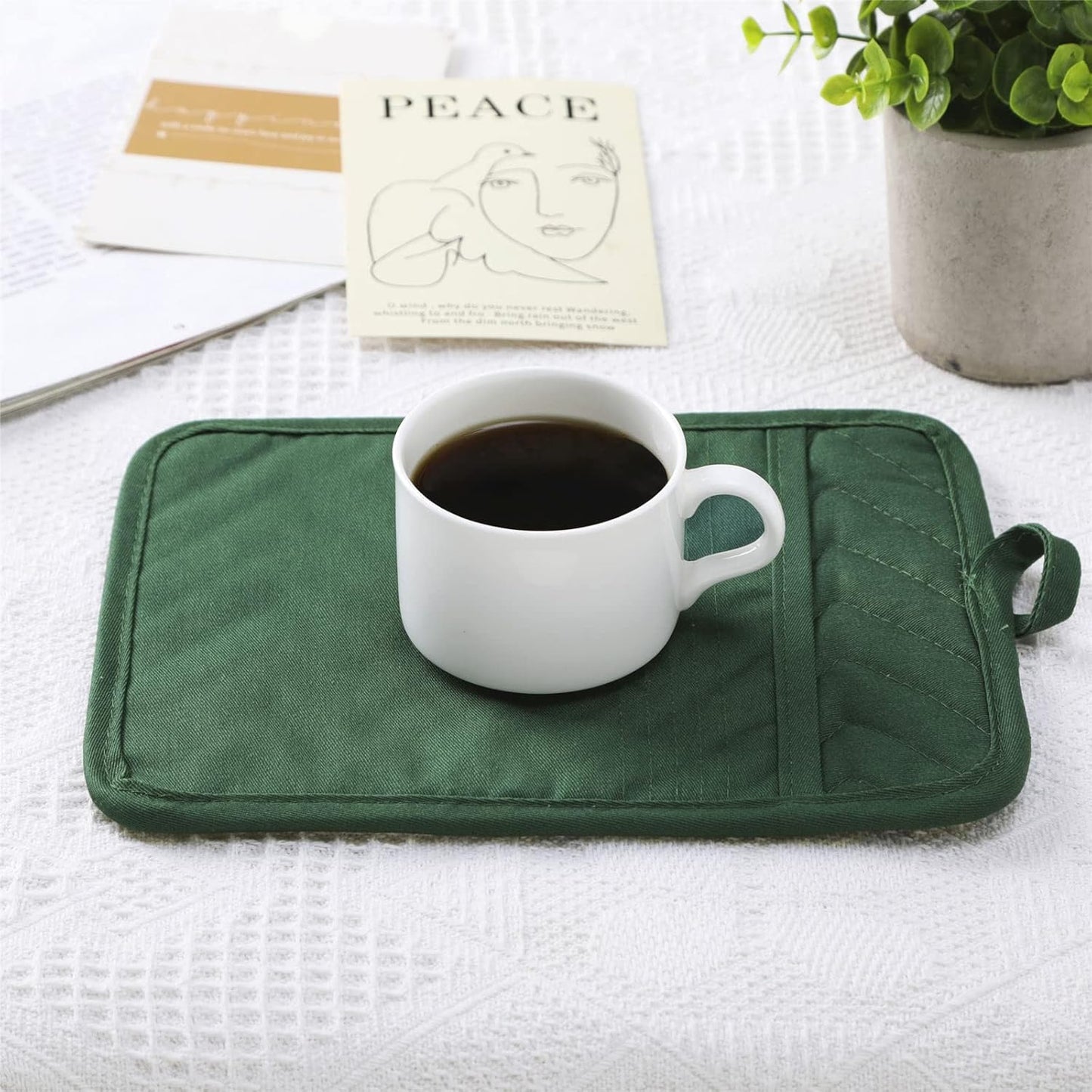 Anyi Pot Holders and Oven Mitts 7" X 9" Heat Resistant Cotton Pocket Pot Holder Set Feature of Non Slip Kitchen Hot Pad Oven Mitts, 3-Pack (Mood Indigo)