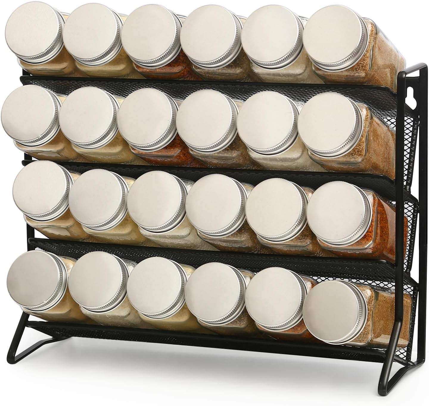 1PCS 4Tier Spice Rack for Counter Free Standing,Spice Rack for Inside Cupboard Hanging Wall Mounted Spice Seasoning Organiser Spice Jars Bottle Organizer for Kitchen Pantry（Black）