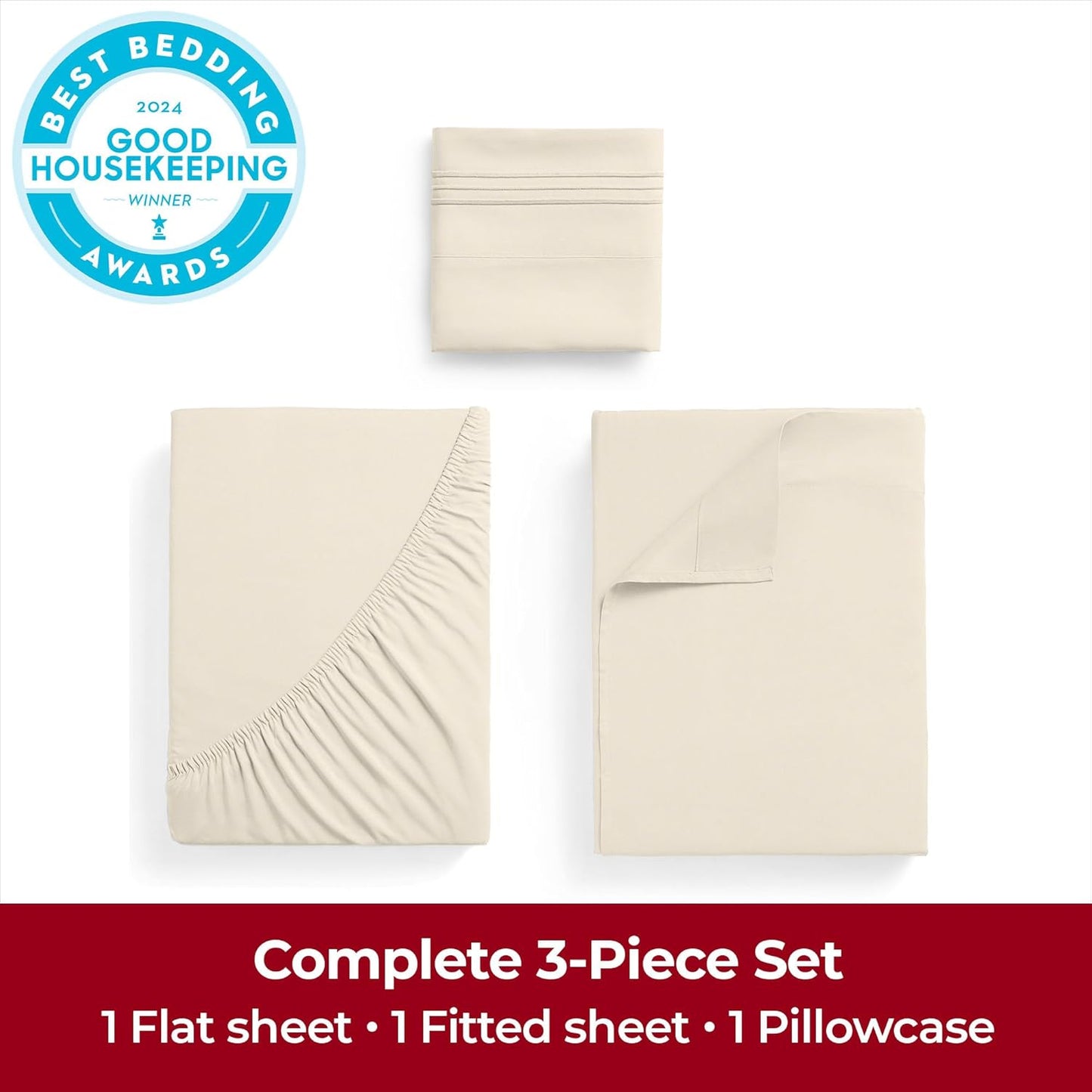 Mellanni Twin XL Sheets Set - 3 PC Iconic Collection Bedding - Hotel Luxury, Extra Soft, Cooling Bed Sheets - Wrinkle, Fade, Stain Resistant (Twin Extra Long, Golden Ivory)