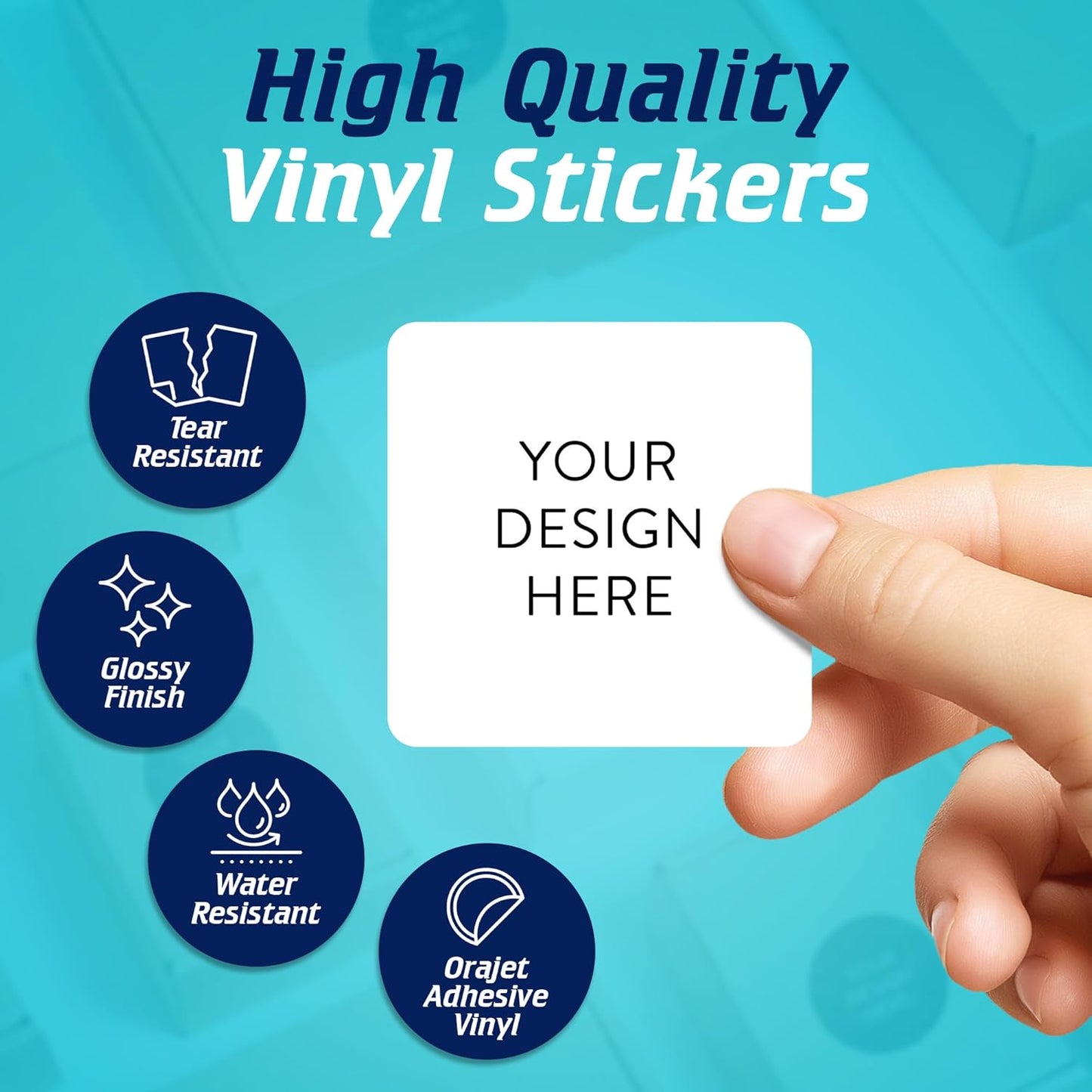 5-1000 Custom Vinyl Stickers - Upload Your own Image, Text, Design, Logo - Personalized Logo Labels for Handmade, Packaging, Bottle, Jars, Candle, Brand Stickers (White, 1.5x1.5 Square)