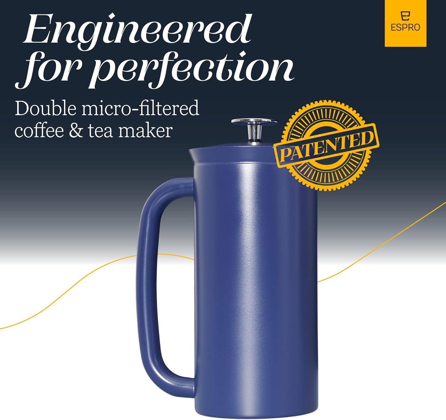 ESPRO P7 French Press Coffee Maker - Double-Walled Stainless Steel Insulated with Micro-Filter, 32 Ounces, Aegean Blue