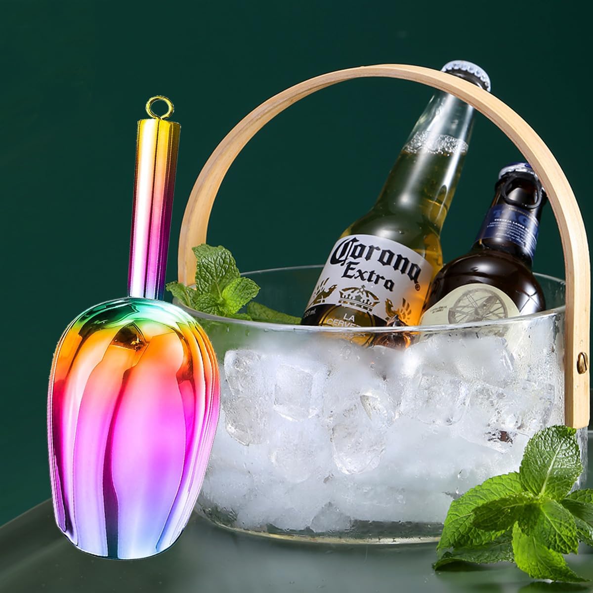 Metal Ice Scoop，Kitchen Ice Scooper for Ice Maker,Stainless Steel Small Ice Scooper for Freezer，Kitchen Gadgets Cookie Flour Pet Dog Food Scoop (Rainbow, 3oz)