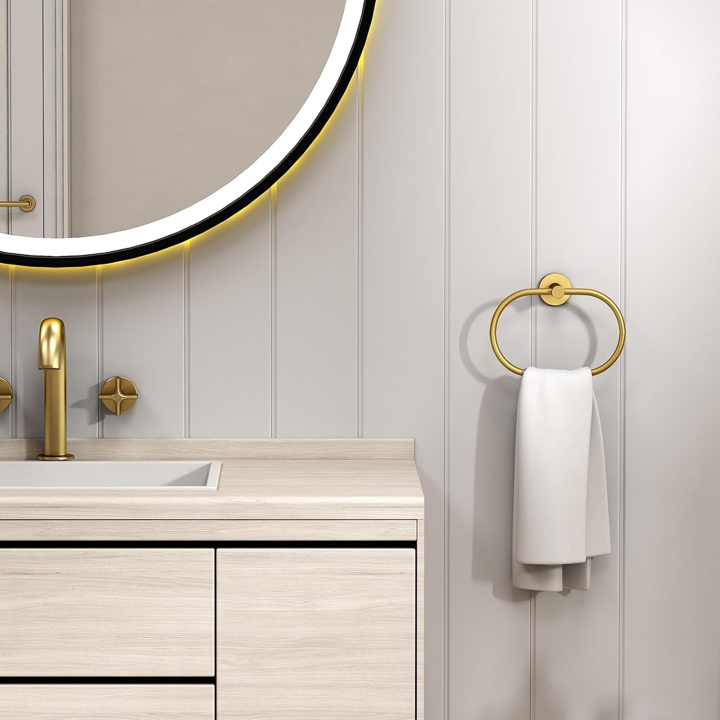 Suyar Brushed Gold Towel Ring, SUS 304 Stainless Steel Hand Towel Holder for Bathroom Wall Mount, Oval Shape