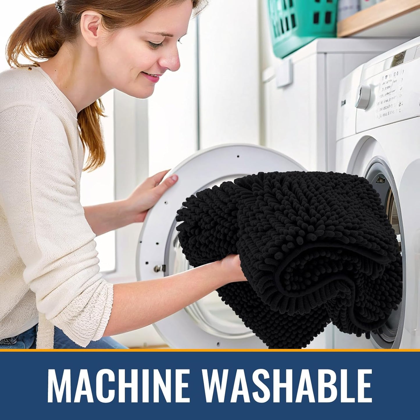 Arotive Bathroom Rugs 70x24, Extra Soft Absorbent Shaggy Chenille Bath Rugs, Machine Washable Rubber Backing Non-Slip Bath Mats for Bathroom Floor Tub and Shower, Home Decor Accessories, Black