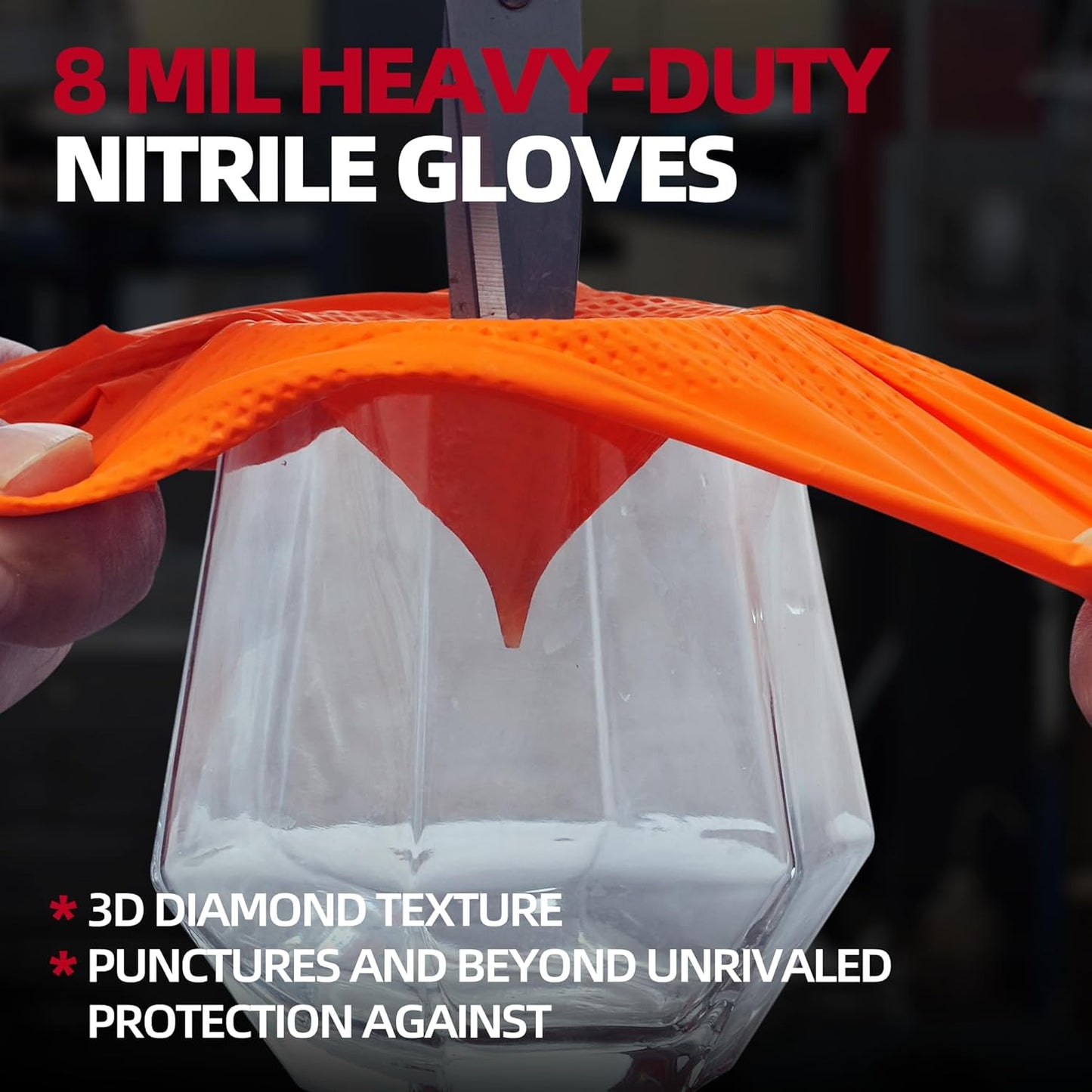 Jointown Basic Heavy Duty Nitrile Gloves, Mechanic Gloves 8 Mil Nitrile Disposable, with Raised Diamond Texture, Case of 500, Orange, Medium