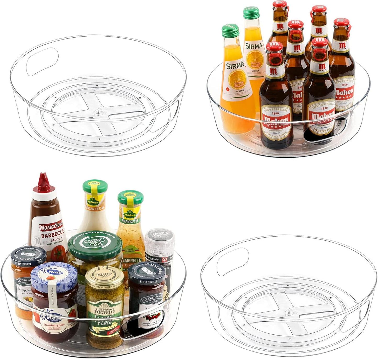 GUZON 4 Pack Lazy Susan Organizer for Cabinet, Upgraded 11.5" Clear Lazy Susan Turntable with Handles and Raised Edge, Rotating Spice Storage for Kitchen, Pantry, Refrigerator, Bathroom, Table