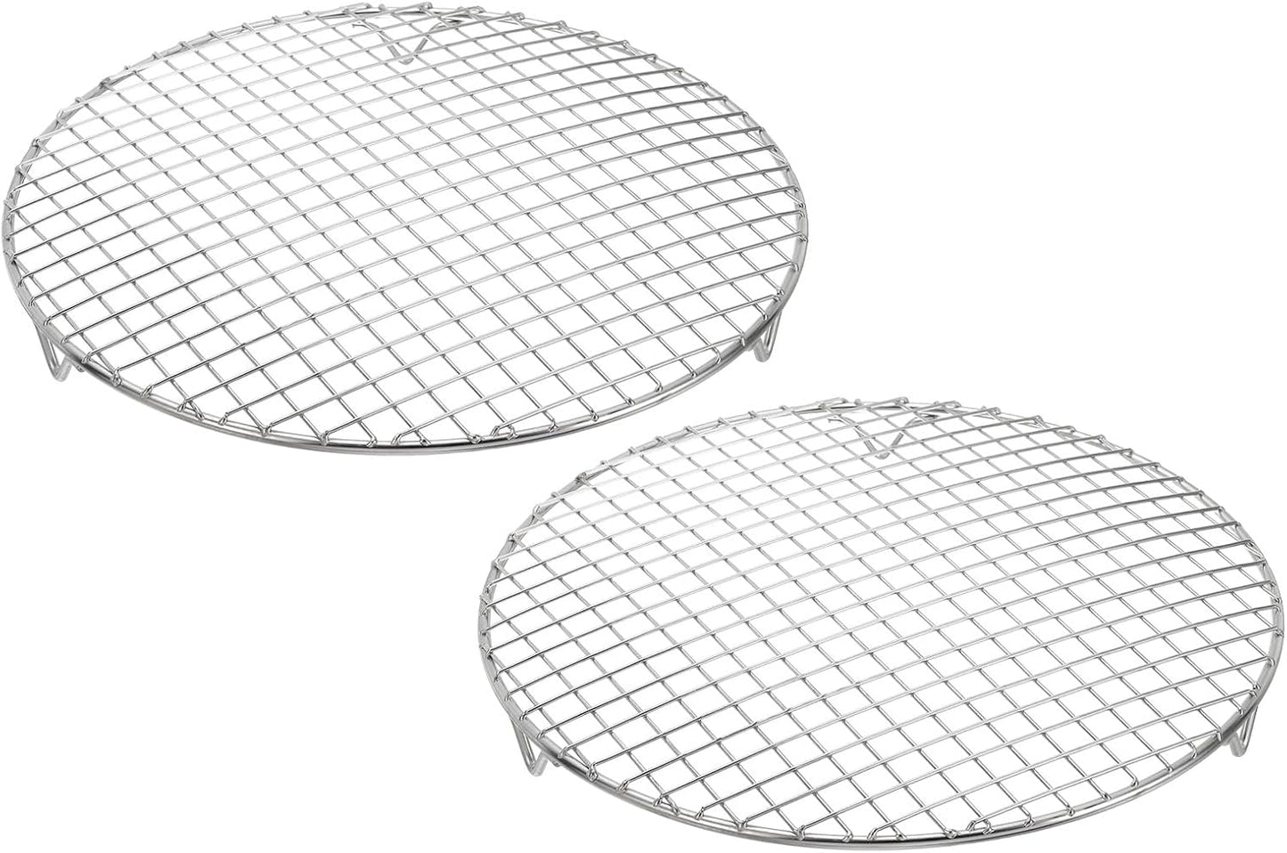 uxcell 2 Pcs Round Cooking Rack with Legs, Dia 10.4 Inch 304 Stainless Steel Barbecue Grill for Cooking Baking Barbecue Air Fryer Racks, Silver