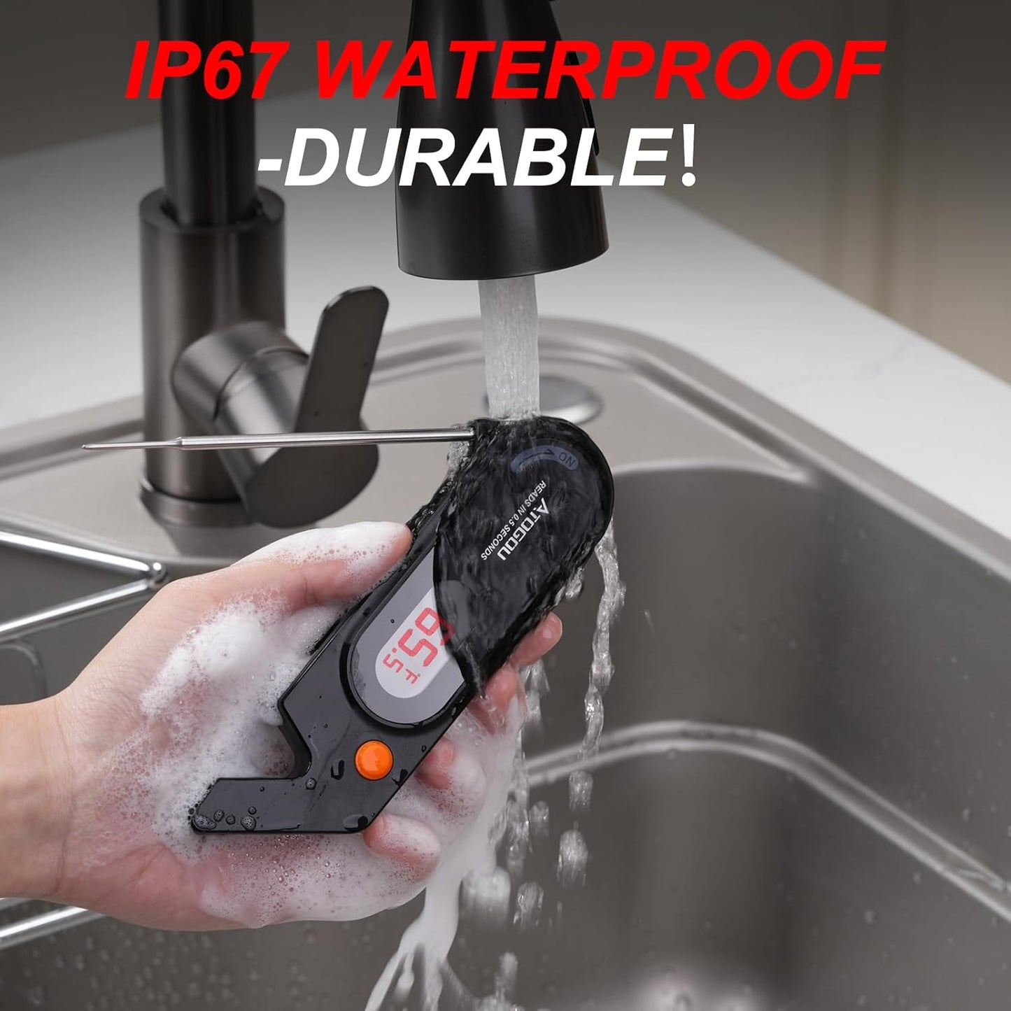 Meat Thermocouple Thermometer Digital, Ultra Fast Instant Read <1 Sec, ±0.5℉ Accuraty, IP67 Waterproof, LED Display, Auto Off, Digital Kitchen Thermometer for Meat/Candy/Grill/BBQ etc. TH-21(Black)