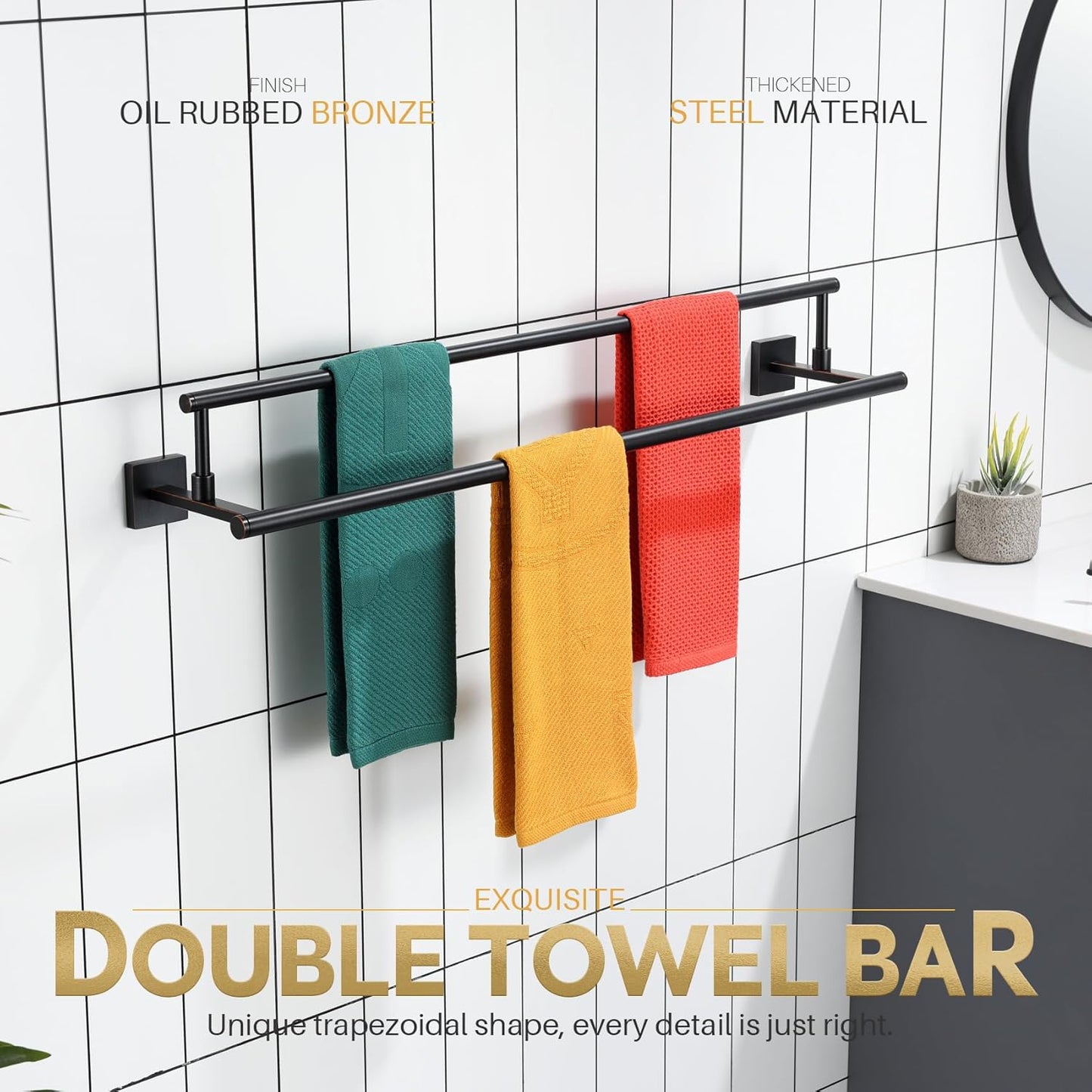KOKOSIRI Towel Bars 32-Inch Bathroom Towel Holder Oil Rubbed Bronze Double Bath Towel Racks Wall Mounted Stainless Steel B5009ORB-L32