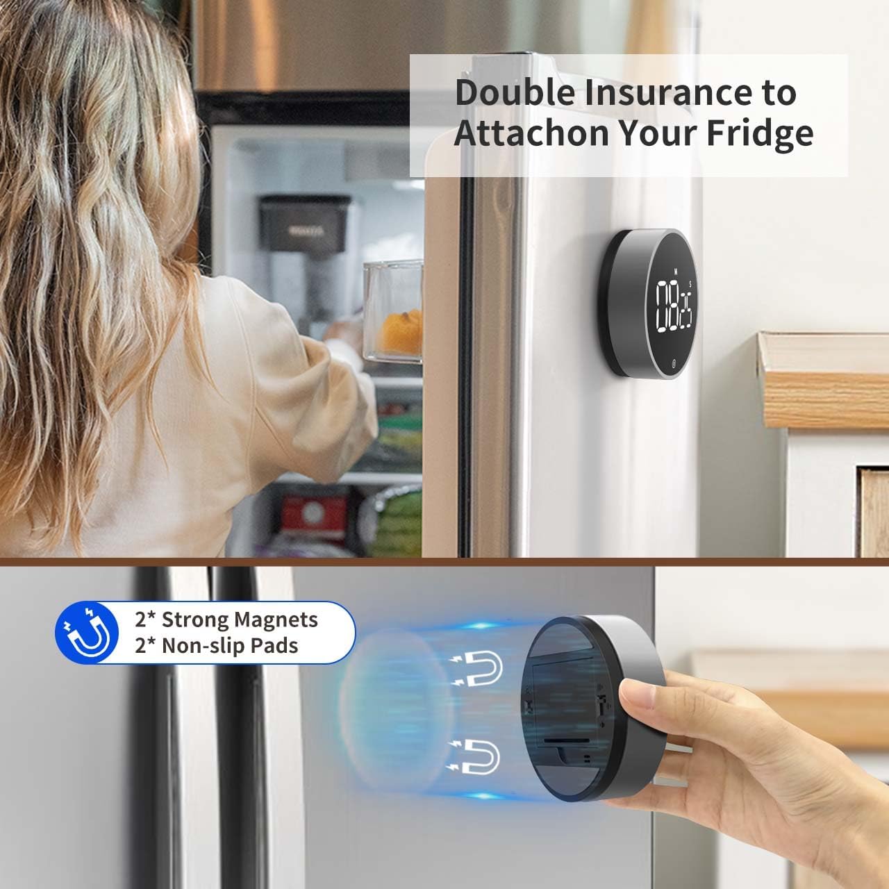 VOCOO Digital Kitchen Timer - Magnetic Countdown Countup Timer with Large LED Display Volume Adjustable, Easy for Cooking and for Seniors and Kids to Use (Space Grey)