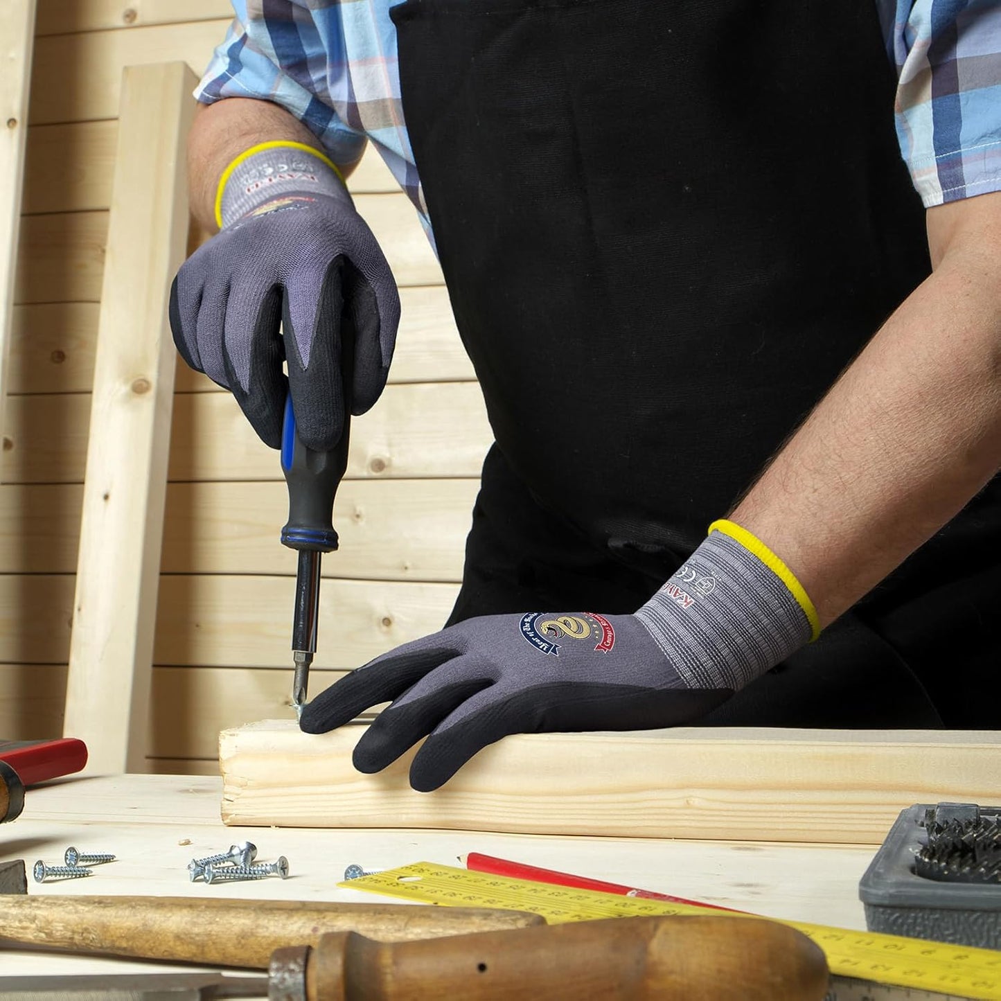 KAYGO Safety Work Gloves MicroFoam Nitrile Coated, 3 Pairs KG18NB,Seamless Knit Nylon Glove for Men and Women, Ideal for Automotive,Warehouse,Construction (XL,Gray)