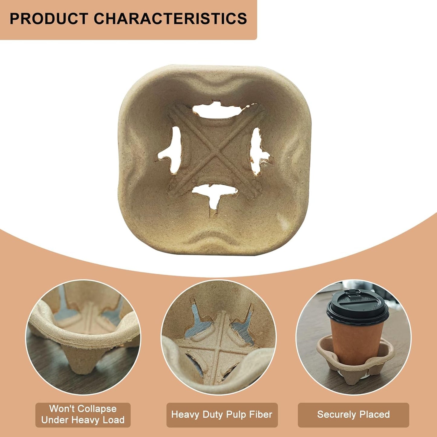 Coffee Cup Holder Disposable Cup Holder Tray, One Cup Carrier Tray 200 Pack,Biodegradable, Eco-Friendly Drink Carrier For Delivery Of Hot Or Cold Drinks(One-cup size tray)