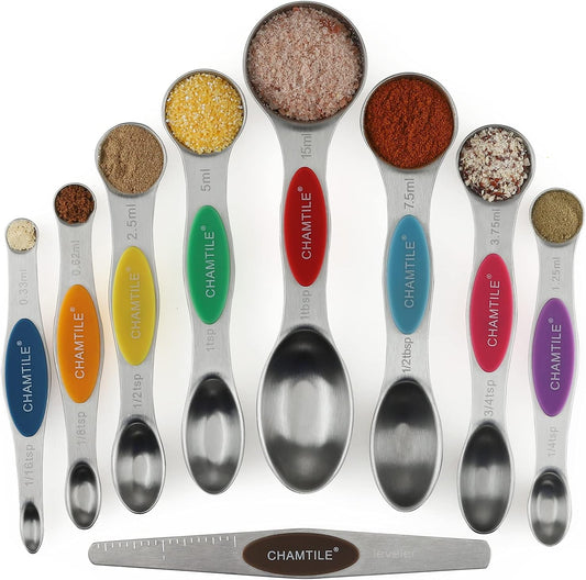 Magnetic Measuring Spoons Set Stainless Steel Dual Sided Stackable Teaspoon Tablespoon Nesting Measuring Spoon for Measuring Dry and Liquid Ingredients Color
