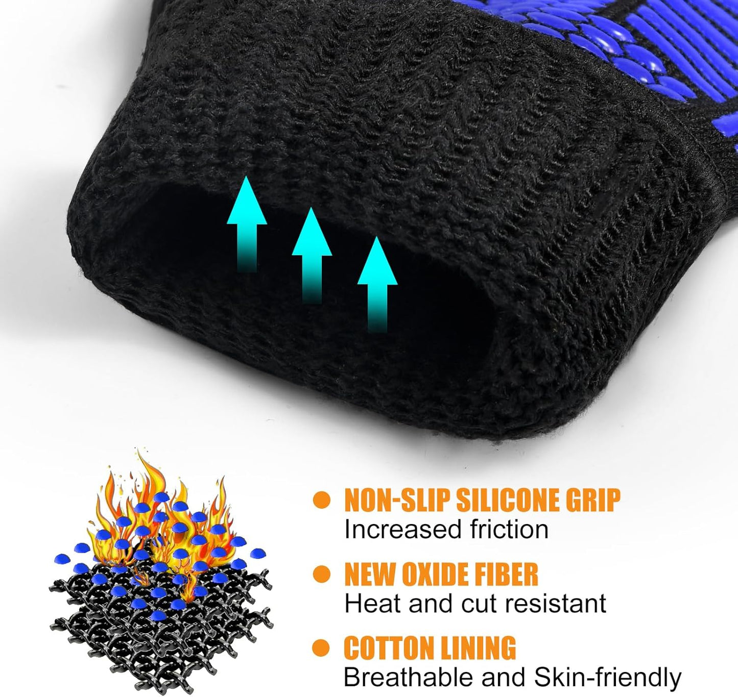BBQ Gloves, Oven Gloves, 1472°F Extreme Heat Resistant Barbecue Gloves, Silicone Non-Slip Oven Mitts, Kitchen for Cooking, Grilling, and Baking (Blue)