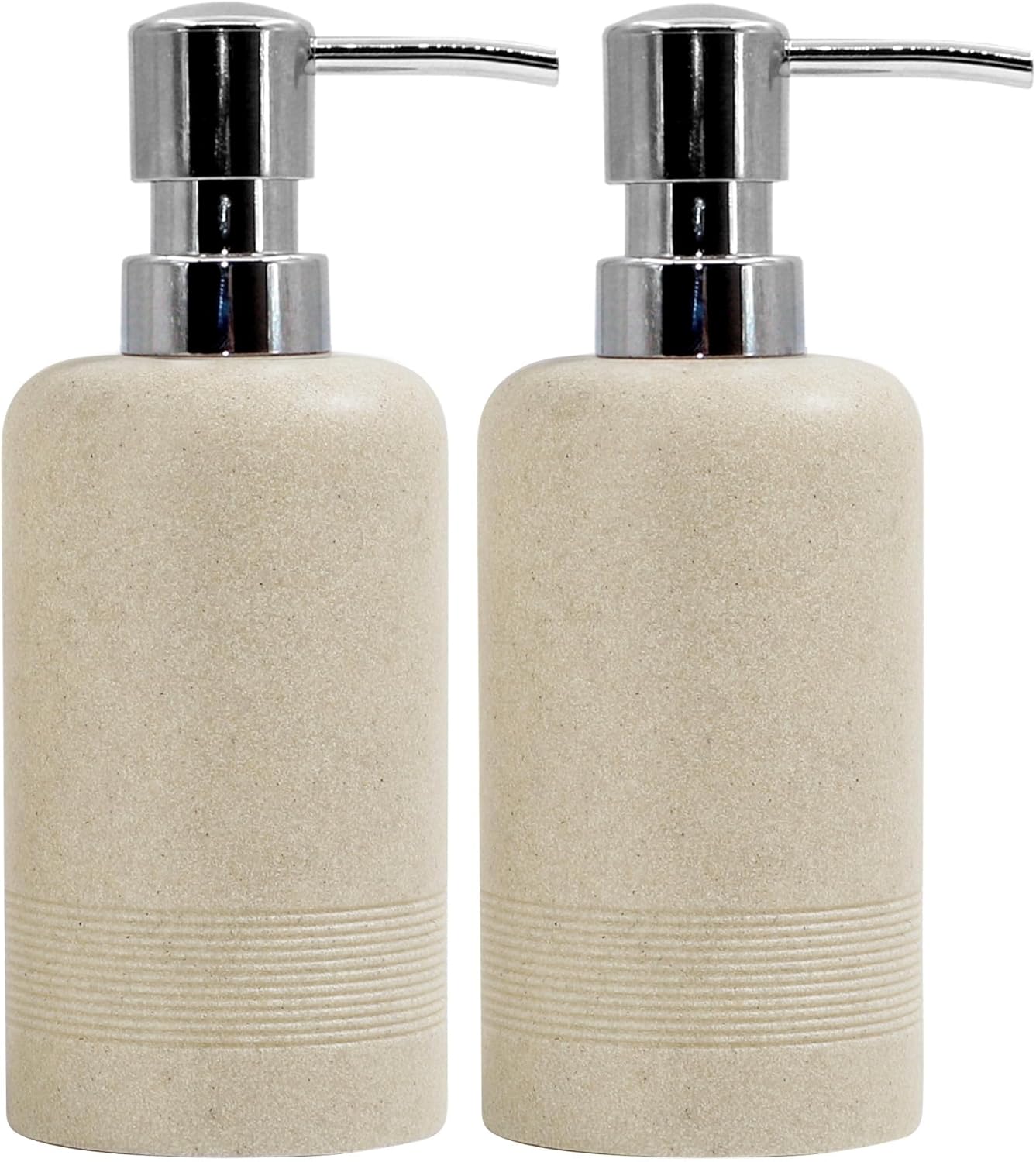 Resin Soap Dispenser Sets, 2 Pcs Heavy Lotion Dispensers,10.8oz Refillable Liquid Soap Dispensers with Rust-Proof Pump for Bathroom Countertop or Kitchen, Stone Beige