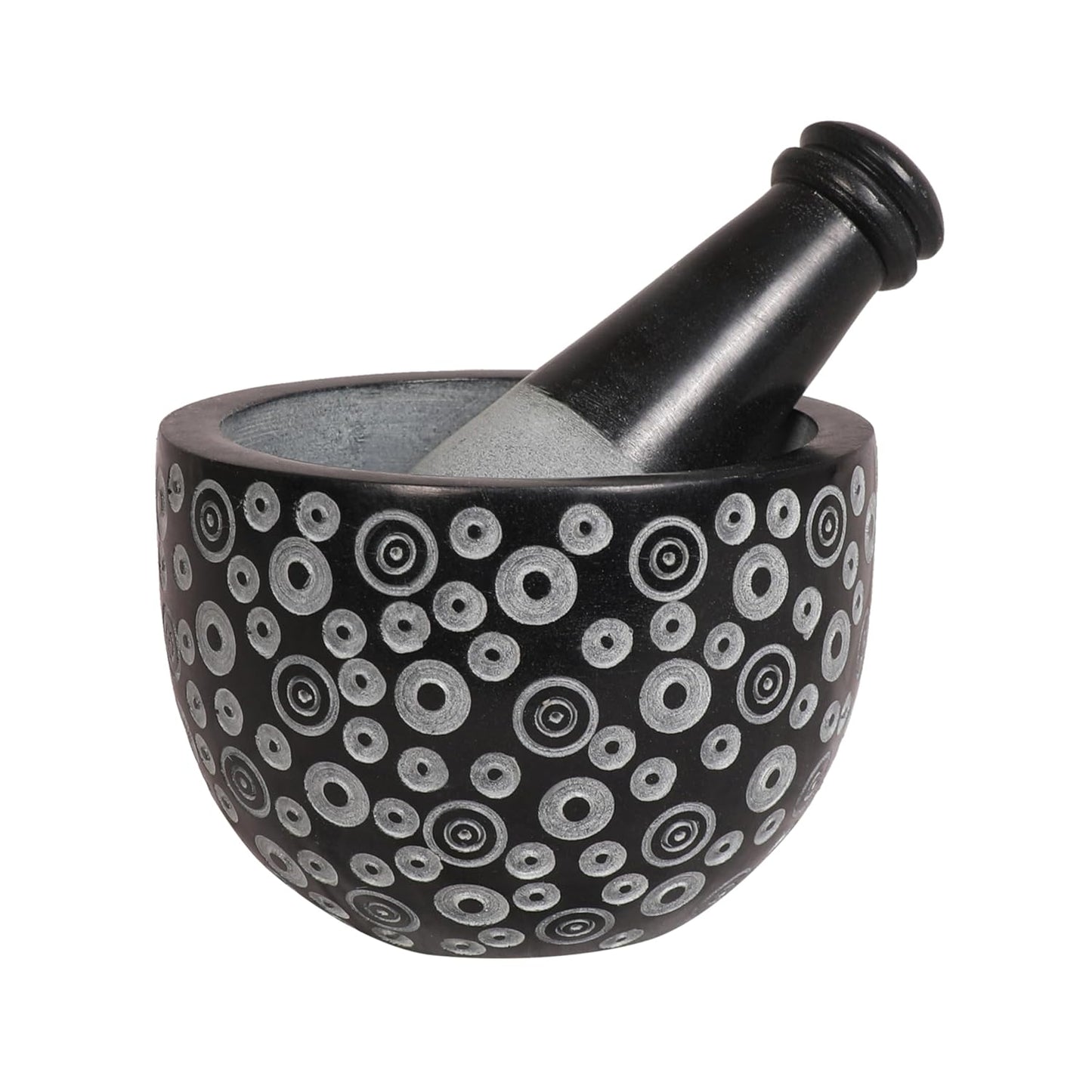 Mortar and Pestle, Made of Heavy Duty Polished Hard Stone, Natural Stone Grinder for Spices, Pastes, Herbs, Seasoning etc. (Dots)