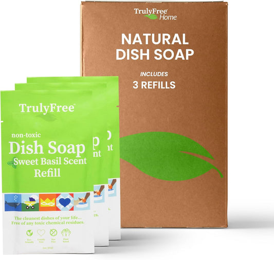 Natural Concentrated Dish Detergent Dishwashing Liquid | Plant-Based Dish Soap | Sweet Basil Fresh Scent | Pack of 3