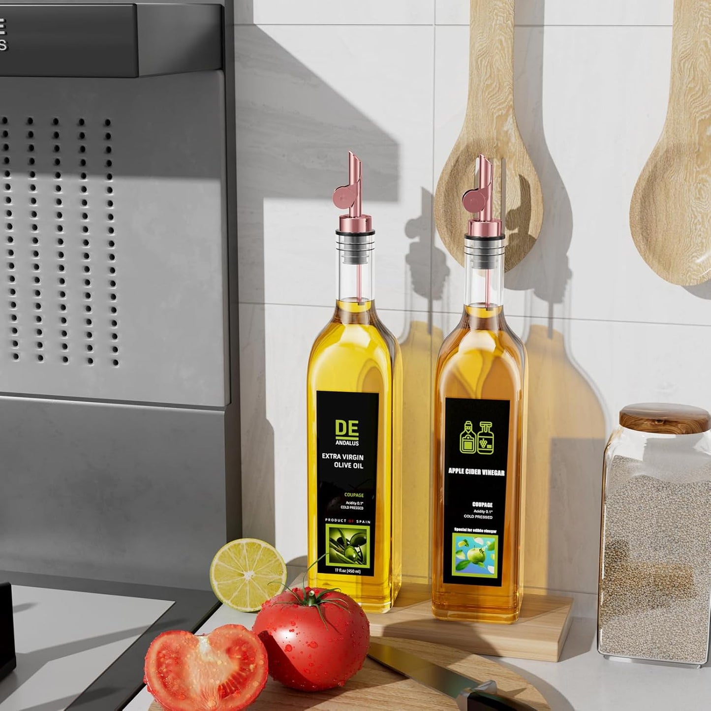 Olive Oil Dispenser Spout, Weighted Liquor Pour Spout, Syrup Dispenser Spout, Stainless Steel Automatic Pour Spouts for Liquor Bottles, Oil Bottles, Vinegar 8 Pack Rose Golden