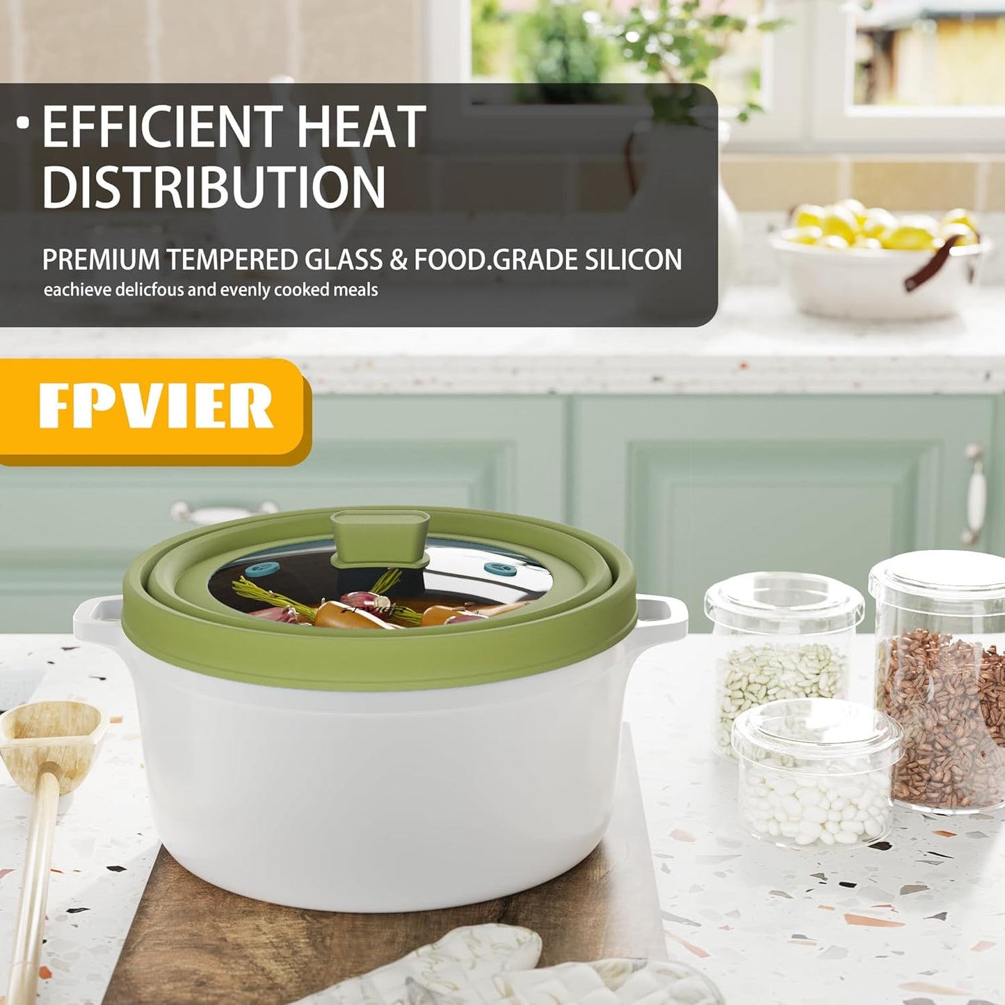 Microwave Splatter Cover, Vented Silicone and Glass Cover Splatter Guard Lid, Food Collapsible Plate Cover Lid with Easy Grip Handle. (Green, 10.8 inch)