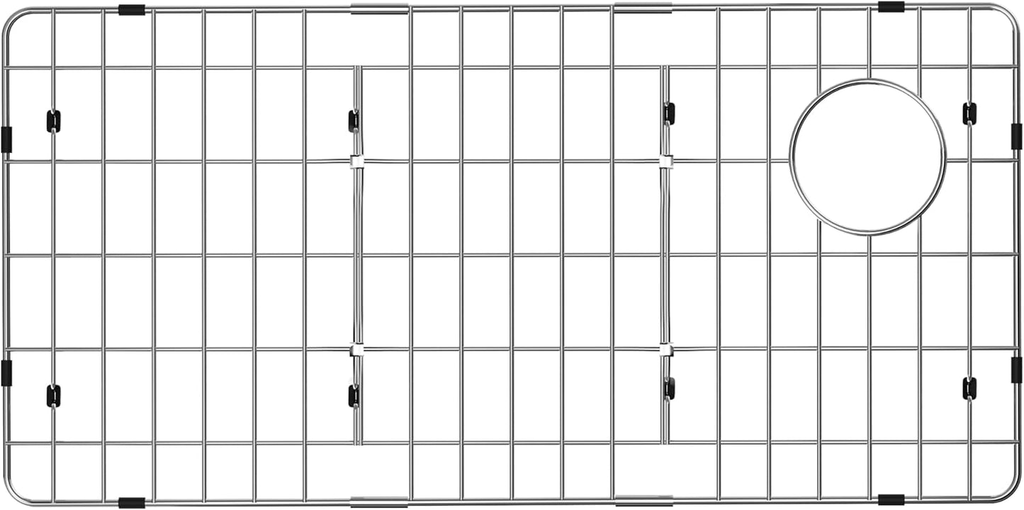 iPEGTOP Sink Bottom Grid, 3-Piece Stainless Steel Sink Protector 28-1/4" x 14-1/4" Side Drain Hole, Sink Grate for Bottom of Kitchen Sink Single Sink Bowl with Sink Hole Cover