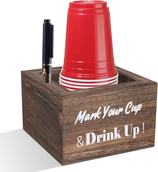 Wooden Cup Holder for Party & Wedding - Rustic Disposable Cup Holder for Bar, Kitchen, Countertop, Home & Office, Brown