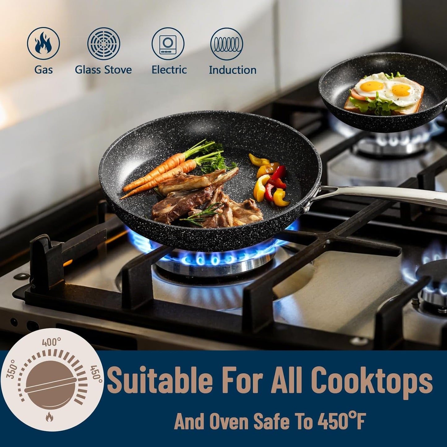 UCC LIFE Non Stick pots and pans set, 9.5" and 12" Kitchen Cookware Pot 2 Piece Set, Stainless Steel Handle, Bottom can Withstand High Temperatures (PFOA PFAS PTFE Free)