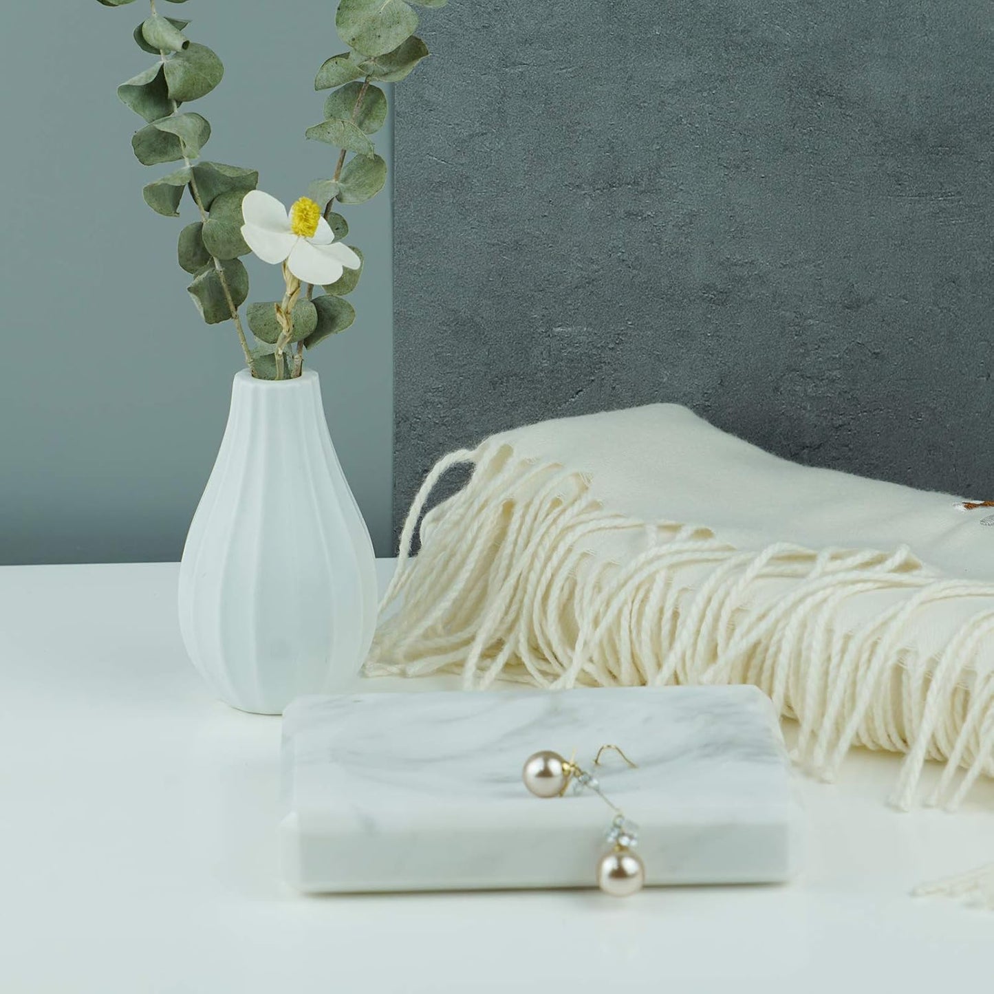 White Soap Dish Tray Marble Soap Holder Trinket Plate for Bathroom Sink Kitchen Countertop Bedroom Vanity Bathroom Accessory Rectangular