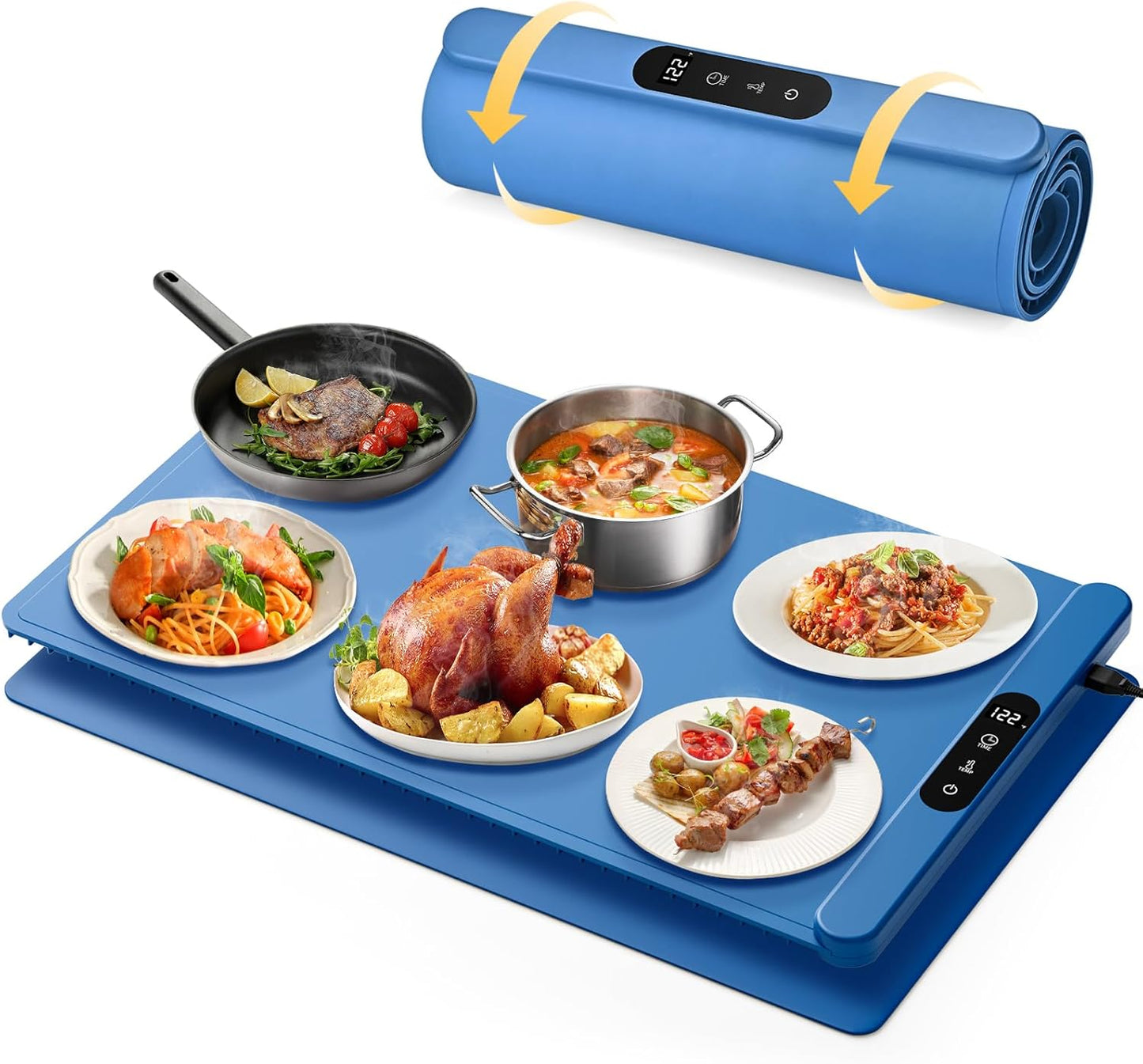 Upgrade Graphene Food Warming Mat, Fast Full Surface Heating Electric Warming Tray, Portable Rollable Food Warmer for Parties Buffet with 6 Temperature and Timer Settings, Gifts for Mom Wife