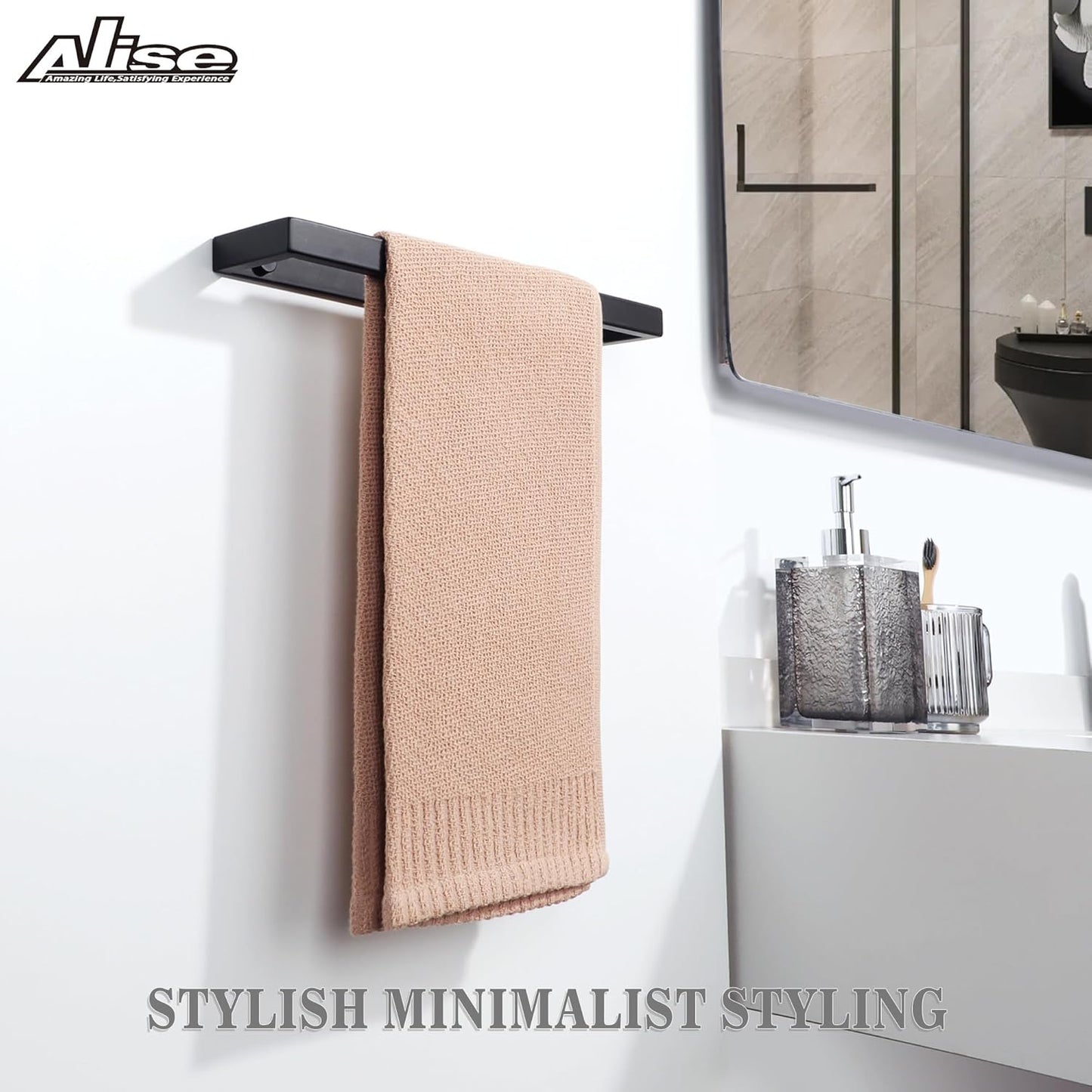 Alise Bath Towel Bars,12 Inch Towel Holder Towel Racks for Bathroom and Lavatory,SUS304 Stainless Steel Hand Towel Hanger Towel Rail Wall Mount,Matte Black GJF030-B